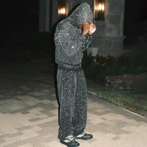 Premium Rhinestone Embellished Tracksuit Set